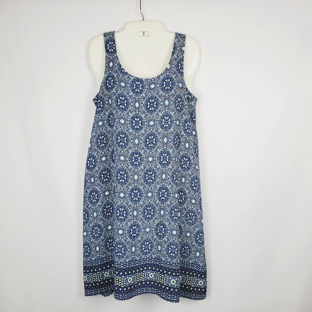 Bobeau Swing Mini Geometric Pattern Blue Sleeveless Dress SALE